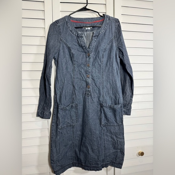 Boden Womens Denim Chambray Long Sleeve Button Down Dress w Front Pockets US 10L - Picture 5 of 7